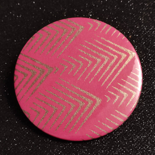 Miroir  de poche 75mm - motif chevrons dorés fond rose